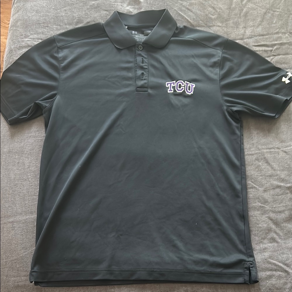 TCU Under Armour Black Polo Shirt Classic Design Short Sleeves